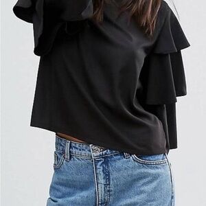 Boohoo Black Ruffle Sleeve Blouse